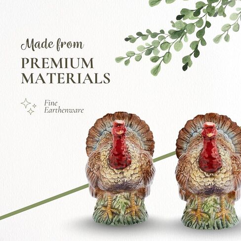 Spode 3.5" Pheasant-Shaped Salt and Pepper Shakers - Dolomite Ceramic Farmhouse Décor for Formal Dining, Decorative Salt & Pepper Set with Easy Refill Bottom Stoppers, Ideal for Thanksgiving Table in Saudi Arabia