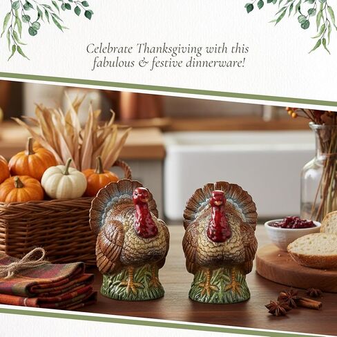 Spode 3.5" Pheasant-Shaped Salt and Pepper Shakers - Dolomite Ceramic Farmhouse Décor for Formal Dining, Decorative Salt & Pepper Set with Easy Refill Bottom Stoppers, Ideal for Thanksgiving Table in Saudi Arabia