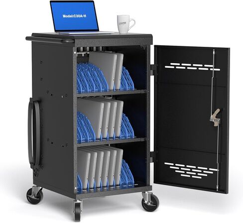 30-Unit Mobile Charging Cart - Open Charging Station Rack for 14-inch Chromebooks and Tablets -  Tablet Organizer Station with Cable Management and Charger Organization(Black) in Kuwait
