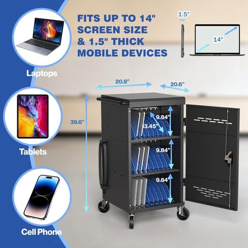30-Unit Mobile Charging Cart - Open Charging Station Rack for 14-inch Chromebooks and Tablets -  Tablet Organizer Station with Cable Management and Charger Organization(Black) in Kuwait