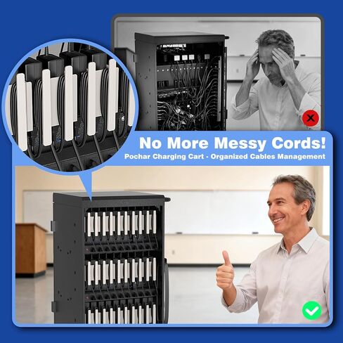 30-Unit Mobile Charging Cart - Open Charging Station Rack for 14-inch Chromebooks and Tablets -  Tablet Organizer Station with Cable Management and Charger Organization(Black) in Kuwait