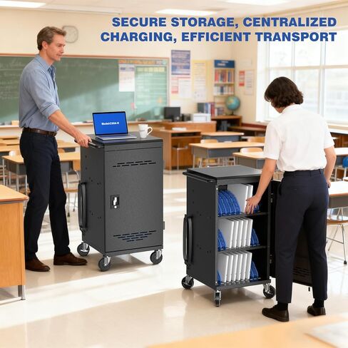 30-Unit Mobile Charging Cart - Open Charging Station Rack for 14-inch Chromebooks and Tablets -  Tablet Organizer Station with Cable Management and Charger Organization(Black) in Kuwait