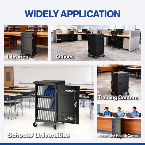 30-Unit Mobile Charging Cart - Open Charging Station Rack for 14-inch Chromebooks and Tablets -  Tablet Organizer Station with Cable Management and Charger Organization(Black) in Kuwait