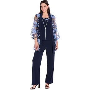 3PC Floral Threadwork Duster Pantsuit Tank Top and Matching Jacket W/Sheet Bell Sleeves in Saudi Arabia