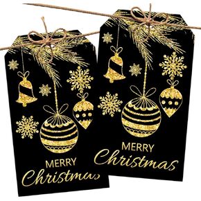 Red Gold Merry Christmas Gift Labels with String, 2x3.5 Inches Golden Foil Christmas Paper Gift Tags, 50PCS Xmas Presents Paper Hang Tags, Holiday Wrapping Party Favor Decor Supplies-A05 in Saudi Arabia