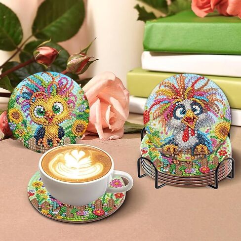 uuxsretaio 6 Pcs Chicken Diamond Art Coasters with Holder, DIY Small Diamond Art Coasters Set, Non Slip Diamond Painting Kits, DIY Art Crafts Projects Small Painting Kits for Beginners 4x4 Inch in Saudi Arabia