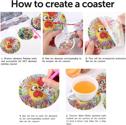 uuxsretaio 6 Pcs Chicken Diamond Art Coasters with Holder, DIY Small Diamond Art Coasters Set, Non Slip Diamond Painting Kits, DIY Art Crafts Projects Small Painting Kits for Beginners 4x4 Inch in Saudi Arabia
