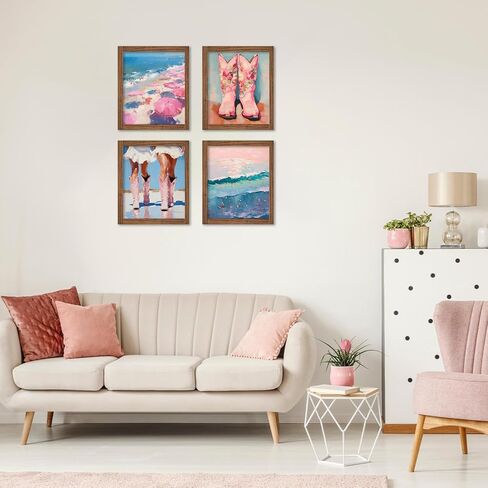 JWVK Pink Western Coastal Cowgirl Beach Diamond Art Kits 4 Pack, Preppy Ocean DIY Diamond Gem Painting Art Kits for Girls Kids Adults Beginners, Coastal Cowgirl Granddaughter Room Decor 10x11.8 Inch in Saudi Arabia