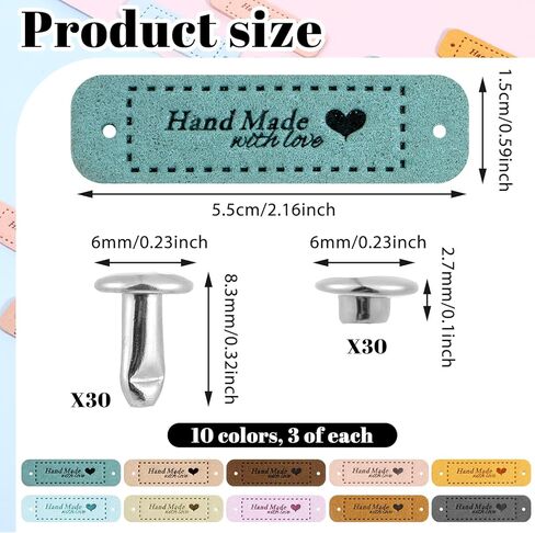 30pcs Handmade Leather Labels, Handmade Tags for Crochet Microfiber Colorful Leather Labels with Love Hearts Leathers Tags for Handmades Items Embossed Crochet Tag with 30 Rivets Holes for DIY Craft in Saudi Arabia