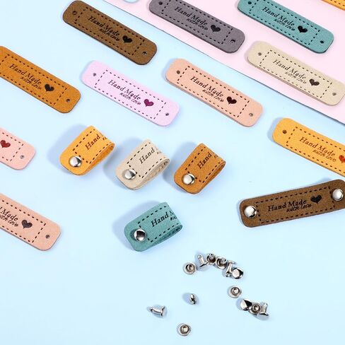 30pcs Handmade Leather Labels, Handmade Tags for Crochet Microfiber Colorful Leather Labels with Love Hearts Leathers Tags for Handmades Items Embossed Crochet Tag with 30 Rivets Holes for DIY Craft in Saudi Arabia