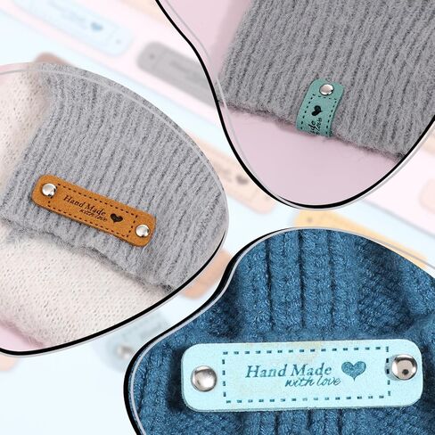 30pcs Handmade Leather Labels, Handmade Tags for Crochet Microfiber Colorful Leather Labels with Love Hearts Leathers Tags for Handmades Items Embossed Crochet Tag with 30 Rivets Holes for DIY Craft in Saudi Arabia