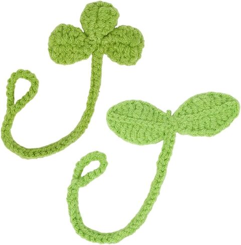 CRASPIRE 5 Styles Knitted Crochet Leaf Sprout Clover Bow Handmade Headphone Accessories Headset Attachment Hanging Pendant Decor Cable Tie Crafts Knitting Plant for DIY Bookmark Book Lovers Gifts in Saudi Arabia