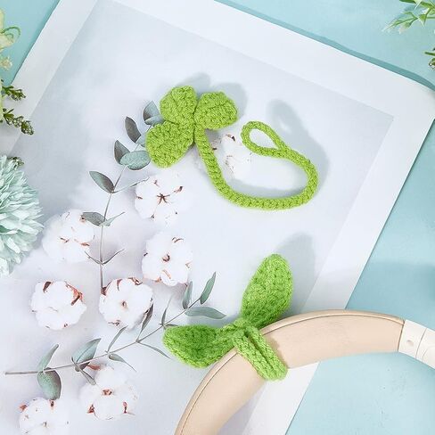 CRASPIRE 5 Styles Knitted Crochet Leaf Sprout Clover Bow Handmade Headphone Accessories Headset Attachment Hanging Pendant Decor Cable Tie Crafts Knitting Plant for DIY Bookmark Book Lovers Gifts in Saudi Arabia