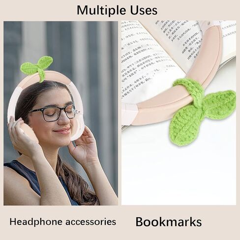 CRASPIRE 5 Styles Knitted Crochet Leaf Sprout Clover Bow Handmade Headphone Accessories Headset Attachment Hanging Pendant Decor Cable Tie Crafts Knitting Plant for DIY Bookmark Book Lovers Gifts in Saudi Arabia