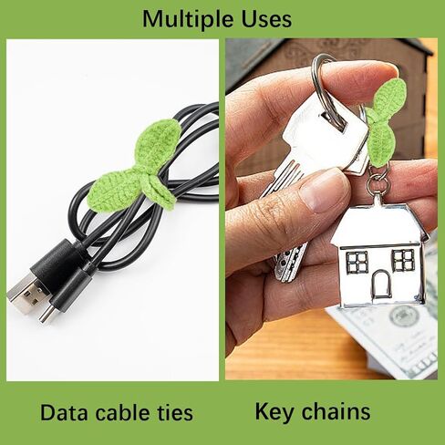 CRASPIRE 5 Styles Knitted Crochet Leaf Sprout Clover Bow Handmade Headphone Accessories Headset Attachment Hanging Pendant Decor Cable Tie Crafts Knitting Plant for DIY Bookmark Book Lovers Gifts in Saudi Arabia