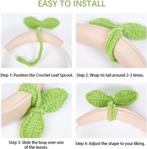 CRASPIRE 5 Styles Knitted Crochet Leaf Sprout Clover Bow Handmade Headphone Accessories Headset Attachment Hanging Pendant Decor Cable Tie Crafts Knitting Plant for DIY Bookmark Book Lovers Gifts in Saudi Arabia