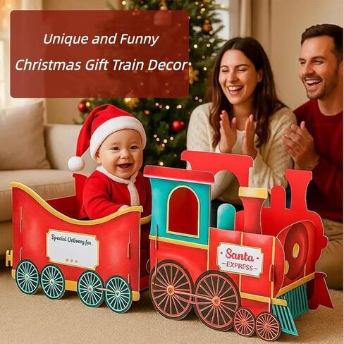قطارات هدايا عيد الميلاد، قطار هدايا سانتا DIY يقدم بهجة العطلة بأناقة، قطار هدايا عيد الميلاد من الورق المقوى، حامل الهدايا والحلوى، قطعة مركزية لحفلات العطلات، زينة عيد الميلاد العائلية in Saudi Arabia