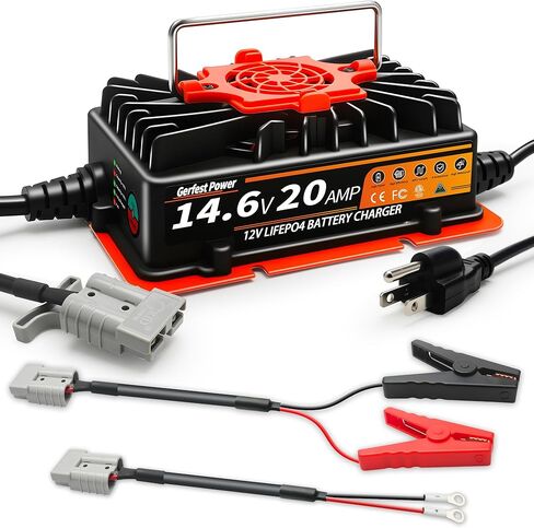 Waterproof Smart 12V 20A LiFePO4 Battery Charger, Dual Connectors & Temperature Control 14.6V Lithium Battery Charger for Deep Cycle LiFePO4 Batteries of RV, Marine, Solar, Off-Grid, Home in Saudi Arabia