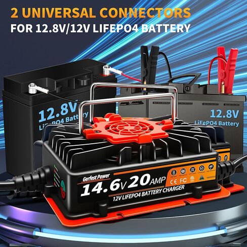 Waterproof Smart 12V 20A LiFePO4 Battery Charger, Dual Connectors & Temperature Control 14.6V Lithium Battery Charger for Deep Cycle LiFePO4 Batteries of RV, Marine, Solar, Off-Grid, Home in Saudi Arabia