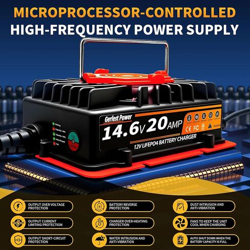 Waterproof Smart 12V 20A LiFePO4 Battery Charger, Dual Connectors & Temperature Control 14.6V Lithium Battery Charger for Deep Cycle LiFePO4 Batteries of RV, Marine, Solar, Off-Grid, Home in Saudi Arabia