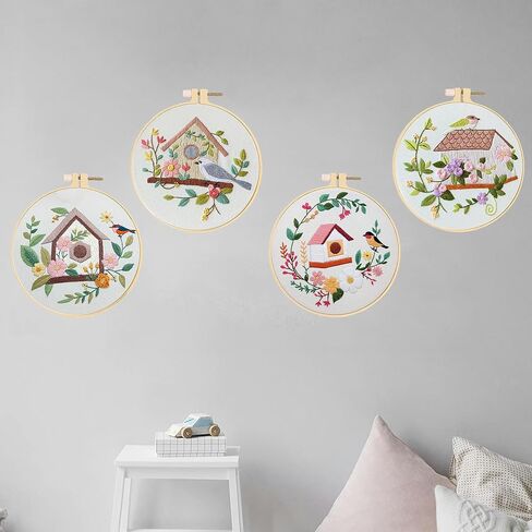 Huacan مجموعات التطريز للبالغين المبتدئين نمط الزهور المختومة 4 قطع DIY مجموعة الخياطة والخياطة المتقاطعة 7.9 × 7.9 بوصة in Saudi Arabia