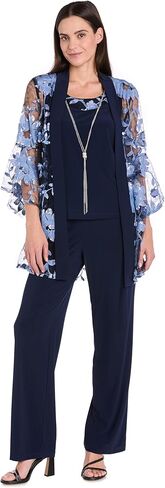 3PC Floral Threadwork Duster Pantsuit Tank Top and Matching Jacket W/Sheet Bell Sleeves in Saudi Arabia