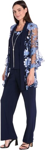 3PC Floral Threadwork Duster Pantsuit Tank Top and Matching Jacket W/Sheet Bell Sleeves in Saudi Arabia