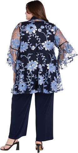 3PC Floral Threadwork Duster Pantsuit Tank Top and Matching Jacket W/Sheet Bell Sleeves in Saudi Arabia