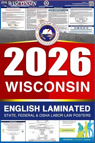 2023 Wisconsin WI All in One Workplace Compliance & Labor Law Poster (Federal State & OSHA) English Laminated in Kuwait
