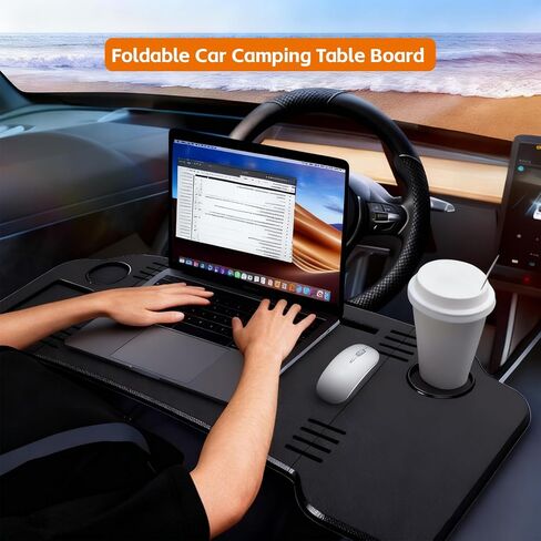 2 in 1 Car Desk Steering Wheel Tray, Foldable Car Table Holder for Laptop Eating and Traveling, Upgraded Design in Saudi Arabia