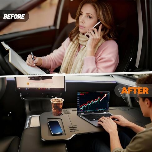 2 in 1 Car Desk Steering Wheel Tray, Foldable Car Table Holder for Laptop Eating and Traveling, Upgraded Design in Saudi Arabia
