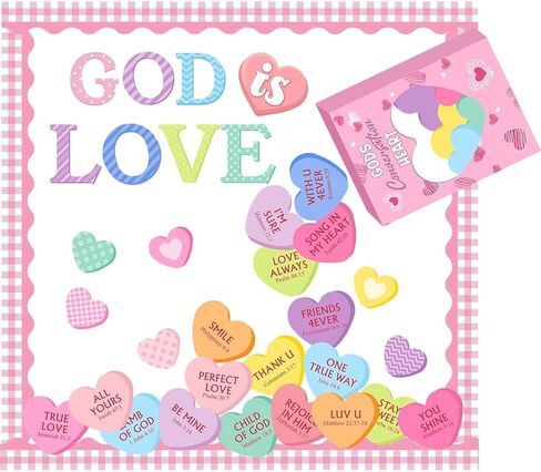 Valentine's Day Bulletin Board Decorations Set Spread Love God Valentine Day Decorations for Classroom Pink Red Heart Cutouts Bulletin Borders Valentines Party Wall Door Office (God) in Saudi Arabia