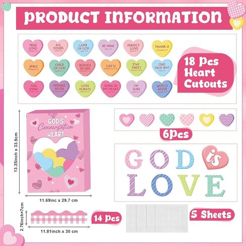 Valentine's Day Bulletin Board Decorations Set Spread Love God Valentine Day Decorations for Classroom Pink Red Heart Cutouts Bulletin Borders Valentines Party Wall Door Office (God) in Saudi Arabia