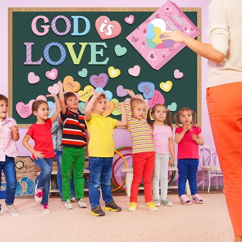 Valentine's Day Bulletin Board Decorations Set Spread Love God Valentine Day Decorations for Classroom Pink Red Heart Cutouts Bulletin Borders Valentines Party Wall Door Office (God) in Saudi Arabia