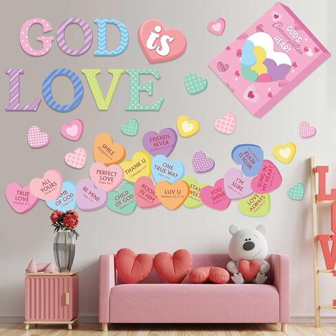 Valentine's Day Bulletin Board Decorations Set Spread Love God Valentine Day Decorations for Classroom Pink Red Heart Cutouts Bulletin Borders Valentines Party Wall Door Office (God) in Saudi Arabia