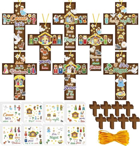 ZCPTZ 48 Set Christian Cross Sticker Craft Kits - DIY Christmas Religious Jesus Hanging Ornaments Paper Crafts for Holiday, Christian Sunday Gifts & Decorations in Kuwait