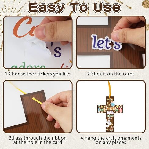 ZCPTZ 48 Set Christian Cross Sticker Craft Kits - DIY Christmas Religious Jesus Hanging Ornaments Paper Crafts for Holiday, Christian Sunday Gifts & Decorations in Kuwait