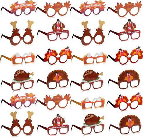 JOYIN 24 Pcs Thanksgiving Turkey Eyeglasses, Turkey Eyewear Frame Pumpkin Maple Leaves Photo Props for Kids Thanksgiving Harvest Party Decoration and Accessories (One Size Fits All) in Saudi Arabia