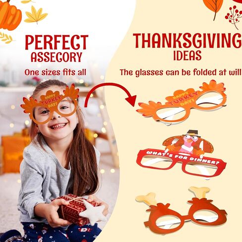 JOYIN 24 Pcs Thanksgiving Turkey Eyeglasses, Turkey Eyewear Frame Pumpkin Maple Leaves Photo Props for Kids Thanksgiving Harvest Party Decoration and Accessories (One Size Fits All) in Saudi Arabia