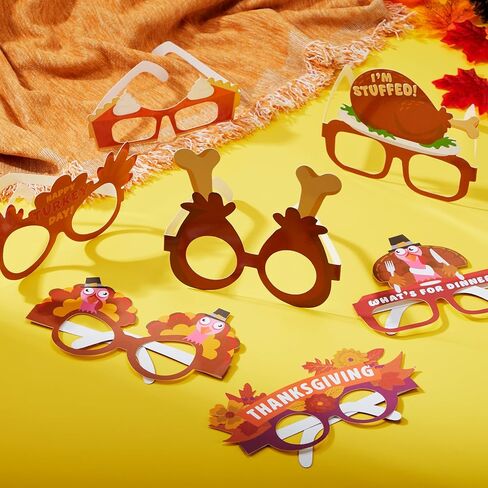 JOYIN 24 Pcs Thanksgiving Turkey Eyeglasses, Turkey Eyewear Frame Pumpkin Maple Leaves Photo Props for Kids Thanksgiving Harvest Party Decoration and Accessories (One Size Fits All) in Saudi Arabia
