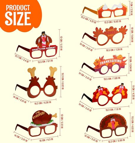 JOYIN 24 Pcs Thanksgiving Turkey Eyeglasses, Turkey Eyewear Frame Pumpkin Maple Leaves Photo Props for Kids Thanksgiving Harvest Party Decoration and Accessories (One Size Fits All) in Saudi Arabia