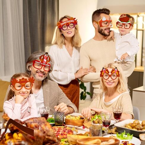 JOYIN 24 Pcs Thanksgiving Turkey Eyeglasses, Turkey Eyewear Frame Pumpkin Maple Leaves Photo Props for Kids Thanksgiving Harvest Party Decoration and Accessories (One Size Fits All) in Saudi Arabia