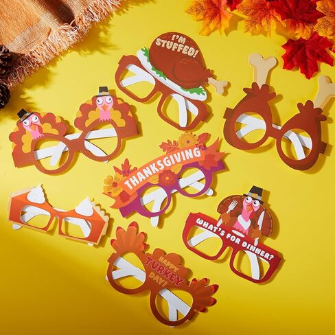 JOYIN 24 Pcs Thanksgiving Turkey Eyeglasses, Turkey Eyewear Frame Pumpkin Maple Leaves Photo Props for Kids Thanksgiving Harvest Party Decoration and Accessories (One Size Fits All) in Saudi Arabia