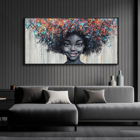 KLAKLA Large Black Wall Art - African American Black Girl Wall Art Colorful Black African Woman Black and Gold Canvas Picture Framed Wall Decor for Living Room Bedroom Home Decoration in Saudi Arabia