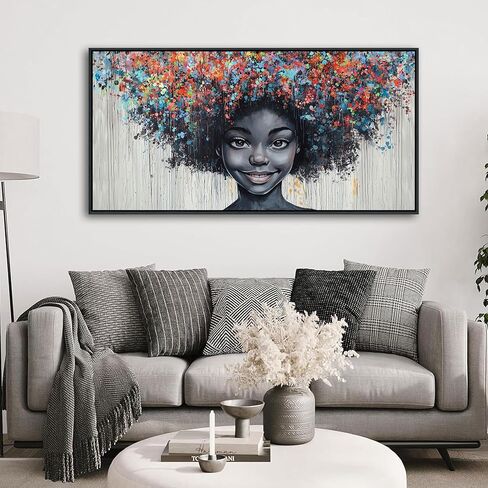 KLAKLA Large Black Wall Art - African American Black Girl Wall Art Colorful Black African Woman Black and Gold Canvas Picture Framed Wall Decor for Living Room Bedroom Home Decoration in Saudi Arabia