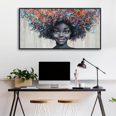 KLAKLA Large Black Wall Art - African American Black Girl Wall Art Colorful Black African Woman Black and Gold Canvas Picture Framed Wall Decor for Living Room Bedroom Home Decoration in Saudi Arabia