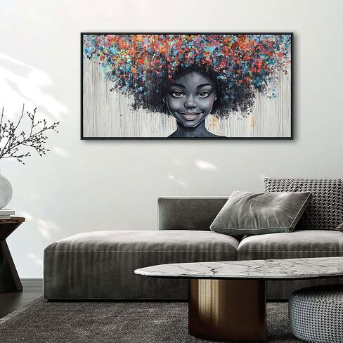 KLAKLA Large Black Wall Art - African American Black Girl Wall Art Colorful Black African Woman Black and Gold Canvas Picture Framed Wall Decor for Living Room Bedroom Home Decoration in Saudi Arabia