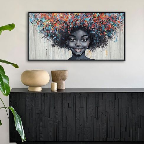 KLAKLA Large Black Wall Art - African American Black Girl Wall Art Colorful Black African Woman Black and Gold Canvas Picture Framed Wall Decor for Living Room Bedroom Home Decoration in Saudi Arabia
