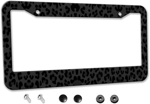 Black Leopard Print License Plate Frame - Personalized Metal Car Accessories Tag Frame Cheetah License Plate Holder Size 12.3“ x 6.3" with Screws Universal Fit for US/Canada Vehicles in Saudi Arabia