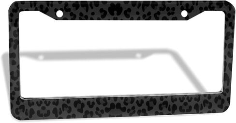 Black Leopard Print License Plate Frame - Personalized Metal Car Accessories Tag Frame Cheetah License Plate Holder Size 12.3“ x 6.3" with Screws Universal Fit for US/Canada Vehicles in Saudi Arabia